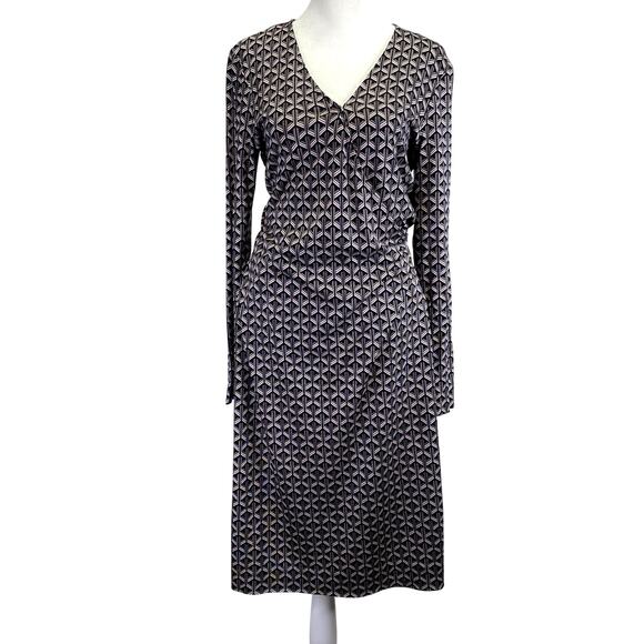 Diane Von Furstenberg Karis Geometric Silk Faux Wrap Dress Size 6 Black Pink DVF - Picture 2 of 11